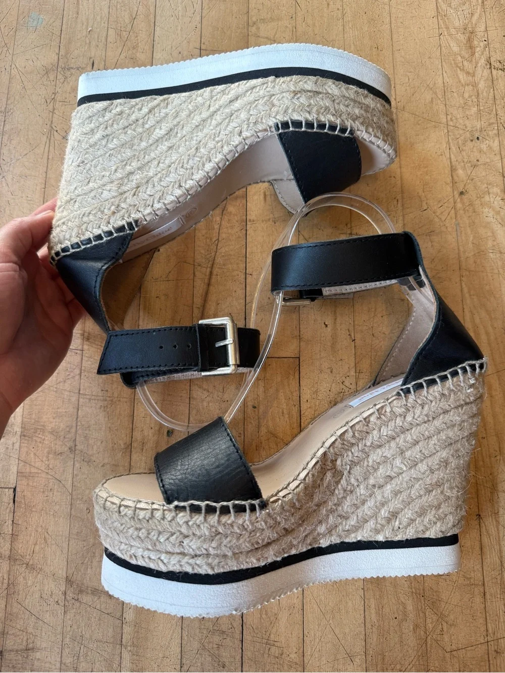 SEE BY CHLOE Platform Espadrille Wedge Heels Glyn Open Toe Leather Ankle Strap